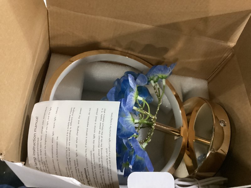 Condition photo showing Good Condition for birthday gifts for women mom,hydrangeas flower touch lamp,rechargeable cordless 3 way dimmable small night light for bedroom,living room,office home decor thank you gifts for festival-blue blue-hydrangeas