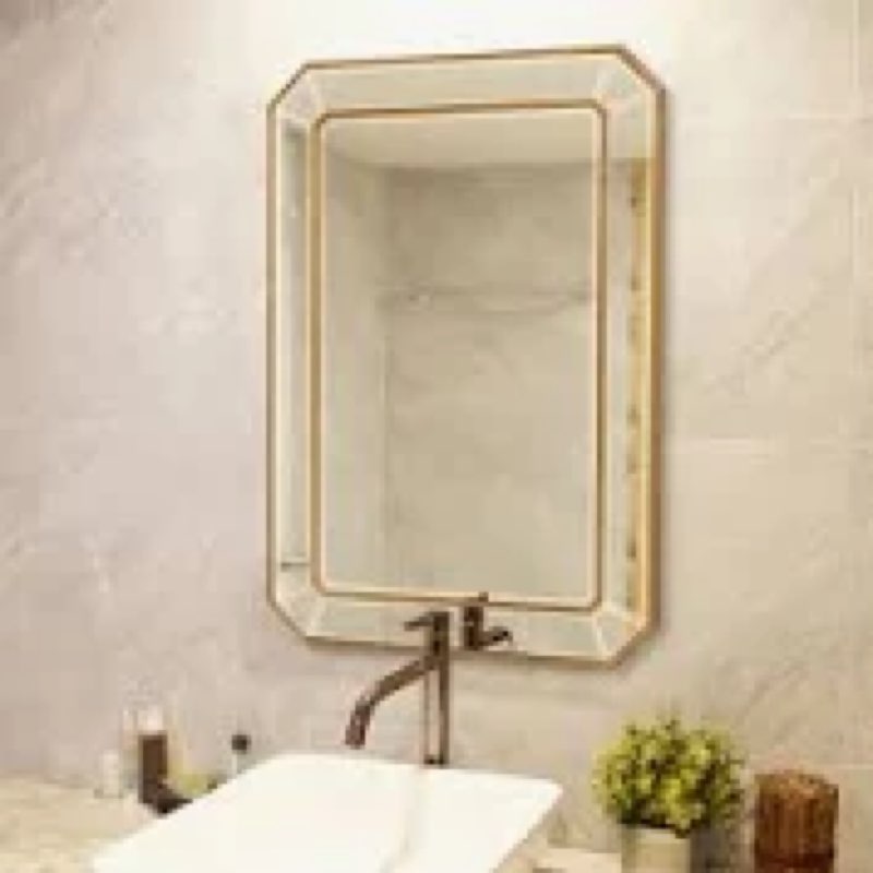 ANDY STAR Brushed Brass Mirror, 22x30 Inch Gold Rectangle Bathroom Mirror for Wall with Cross Corner