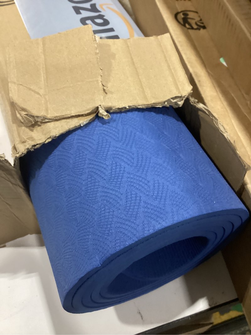 Condition photo showing Good Condition for extra wide yoga mat 72" x 32", 6mm non slip tpe exercise mat with carrying strap, large workout mat for yoga, pilates, stretching, hiit & home gym dark blue