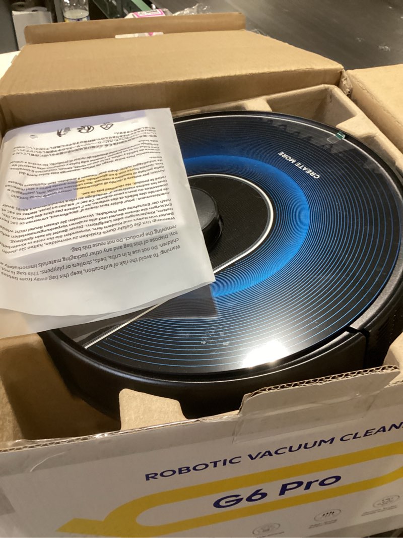 Condition photo showing As Is for bagotte robot vacuum and mop, robot vacuum self emptying, 6000pa powerful suction, 90-day hands-free, advanced smart mapping, lidar navigation robotic vacuum for pet hair, dust, carpet, wifi/app/alexa