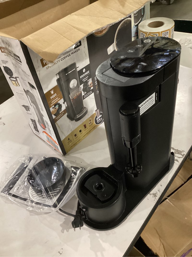 Condition photo showing As Is for ninja | coffee maker | single serve |brew with coffee pods & grounds| compatible with k-cup coffee pods | 4 brew styles, up to 24oz cup sizes & 56oz removable reservoir | black | pb051 standard-black