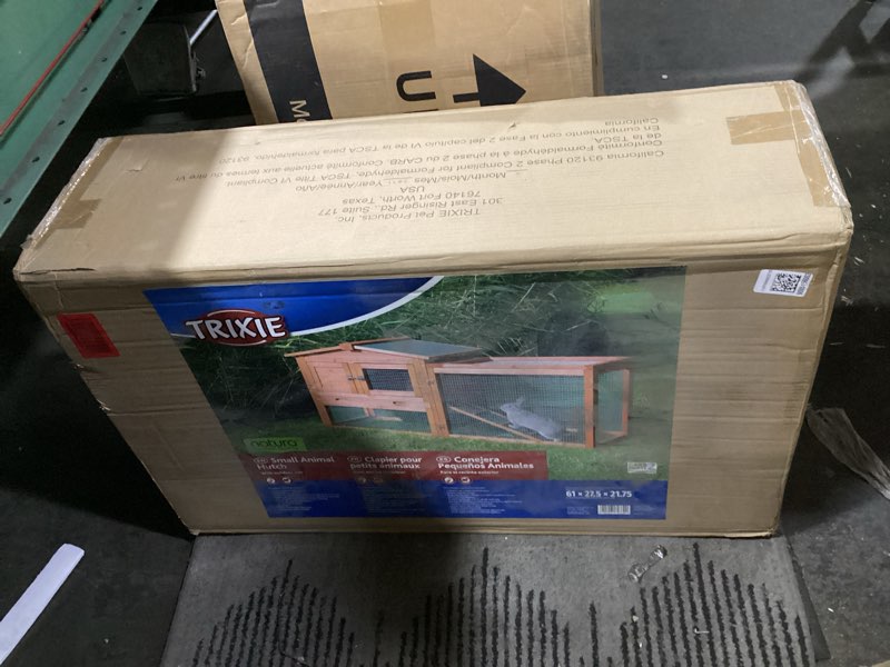 Condition photo showing Good Condition for trixie natura outdoor rabbit hutch with run - small elevated rabbit cage with non-slip ramp - small animal house with large playpen, hinged roof & pull-out tray - in natural extra-small rabbit hutch