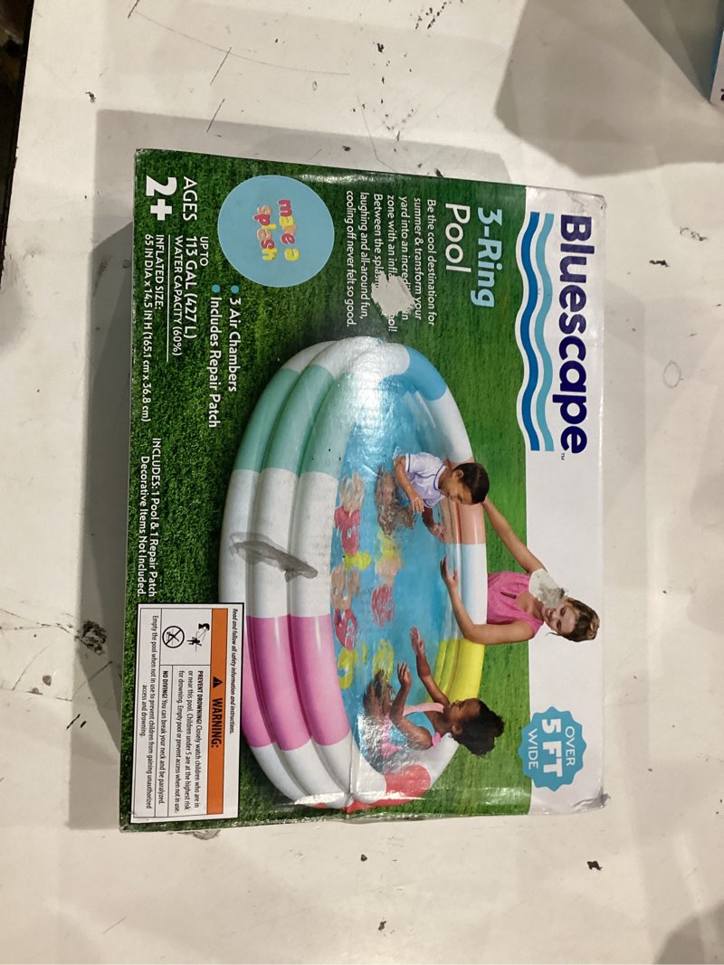 Condition photo showing As Is for bluescape colorful 3-ring inflatable swimming pool for kids, round, age 2 & up, unisex