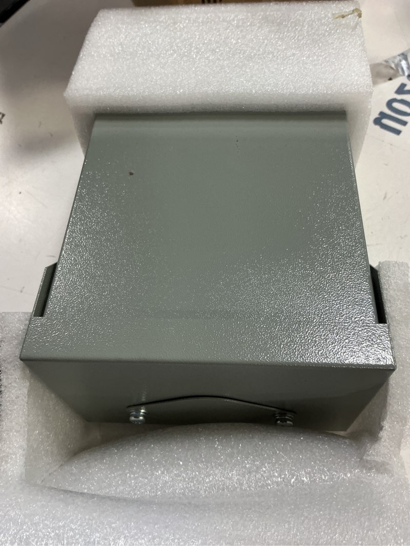 Condition photo showing Good Condition for 60 amp single phase, 3 wire, solid neutral, 2 spaces and 4 circuits outdoor circuit breaker enclosure(9.5 x 6 x 5 inches)