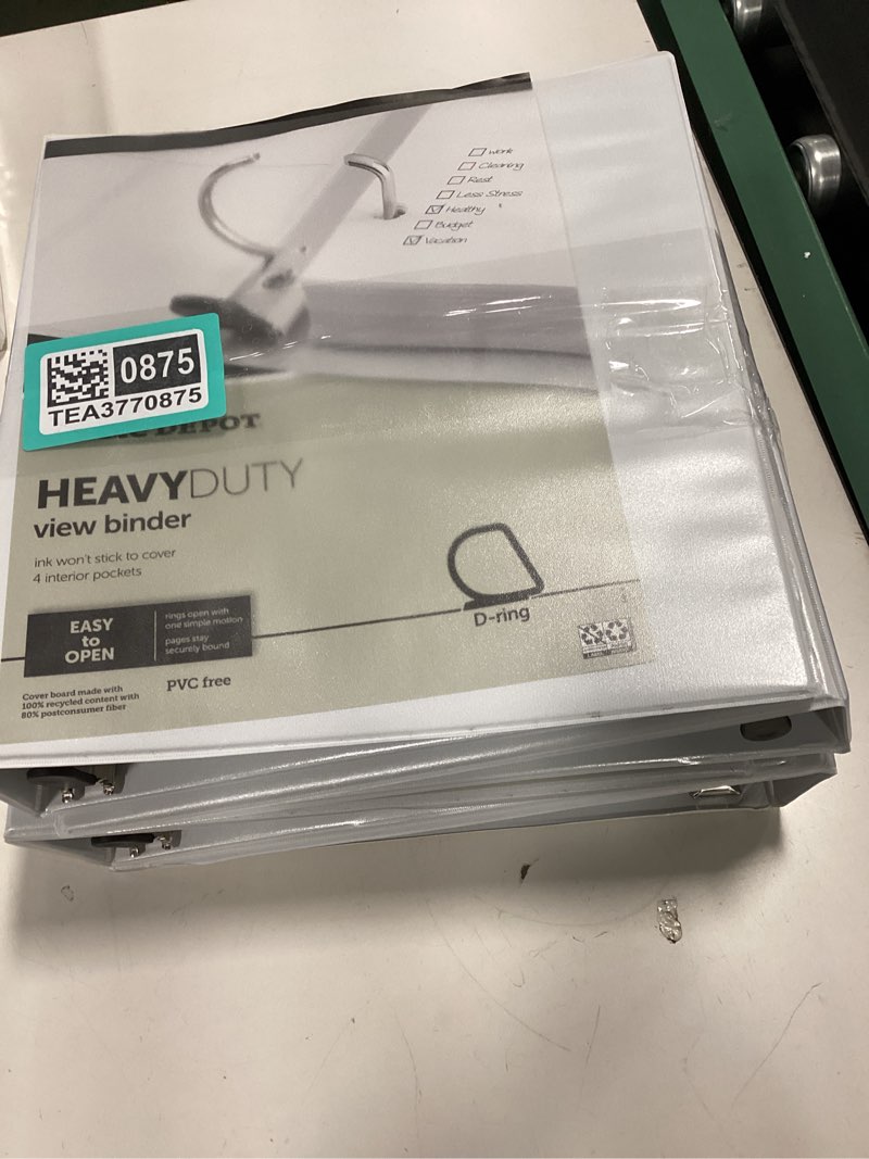 Condition photo showing Good Condition for Office Depot® Brand Pack Of 4 Heavy-Duty View 3-Ring Binder, 1 1/2\" D-Rings, 49% Recycled, White