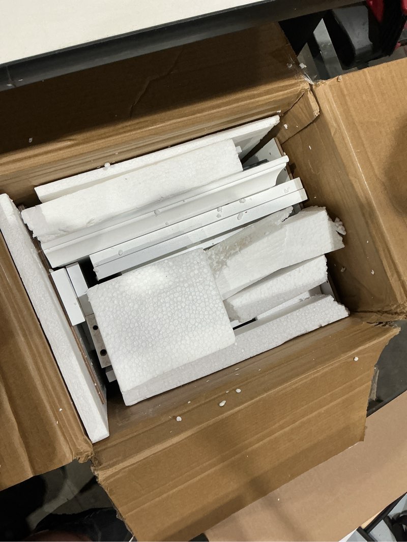 Condition photo showing As Is for haioou bathroom floor cabinet with motion sensor light, modern bathroom storage cabinet with adjustable glass shelf, 4 doors, ample storage for hallway, laundry room, living room - white