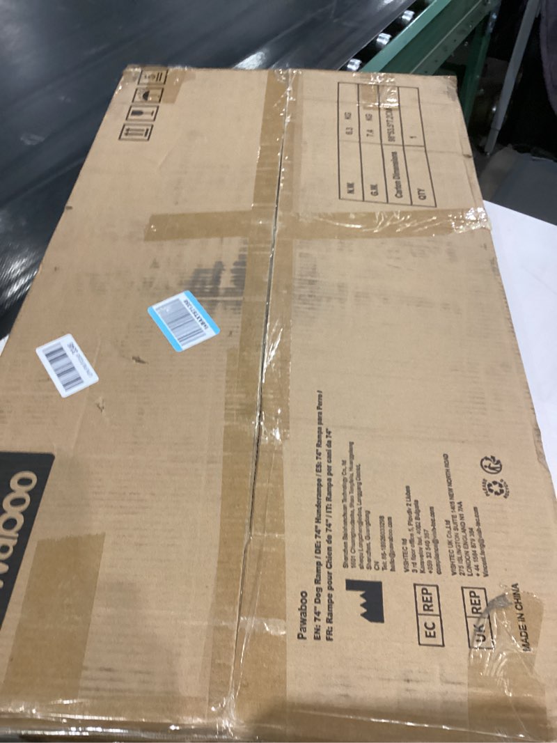 Condition photo showing As Is for 74'' L & 20'' W Longest Dog Ramp for Car - Extra Wide Portable Pet Dog Ramps for Large Dogs, Dogs Cars Ramp for Car SUV/Truck/RV/Bed, Lightweight Ramps with Non-Slip Mesh Up to 250LBS, Black