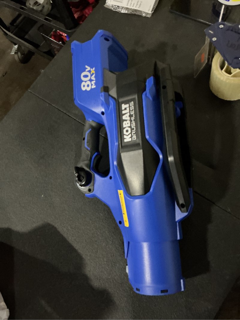 Condition photo showing As Is for kobalt 80-volt cordless blower & lawn mower included combo kit (battery & charger included