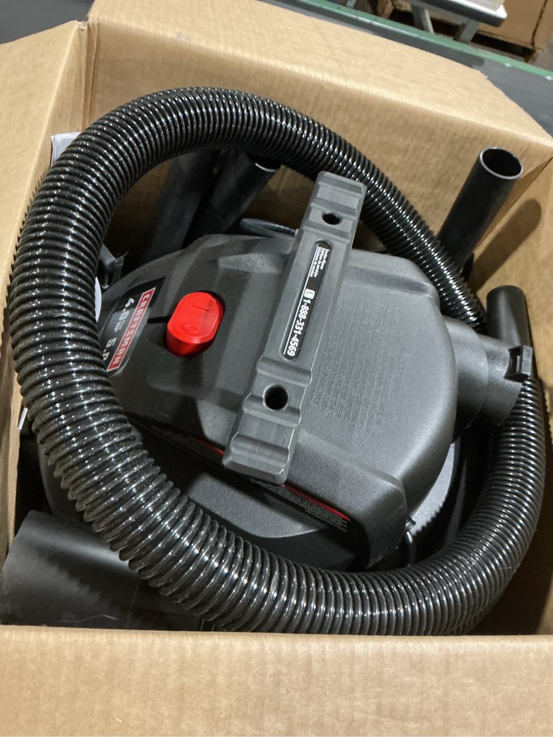 Condition photo showing As Is for CRAFTSMAN 5-Gallon 4 HP Corded Wet/Dry Shop Vacuum with Accessories Included