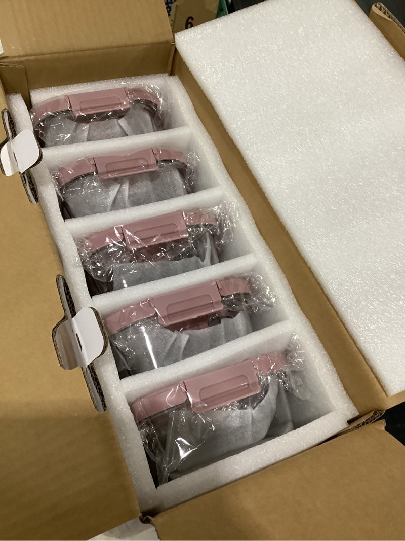 Condition photo showing New/Like New for 10-pack glass food storage containers with tempered lids – borosilicate, airtight, oven-safe (-4°f~950°f), bpa-free, 4.4 & 1.6 cup, leak-proof, dishwasher safe (pink) tempered lids pink 4.4cup*5 & 1.6 cup*5
