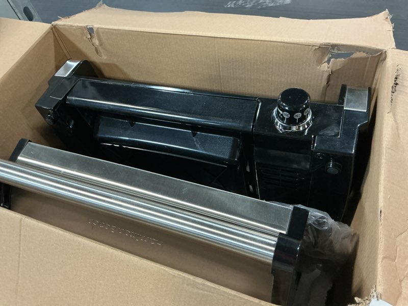 Condition photo showing As Is for Hamilton Beach Electric Indoor Searing Grill with Adjustable Temperature Control to 450F, 118 sq. in. Surface Serves 6, PFAS-Free Removable Nonstick Grate, Stainless Steel (25360) Stainless Steel 118 sq. in. Surface Serves 6