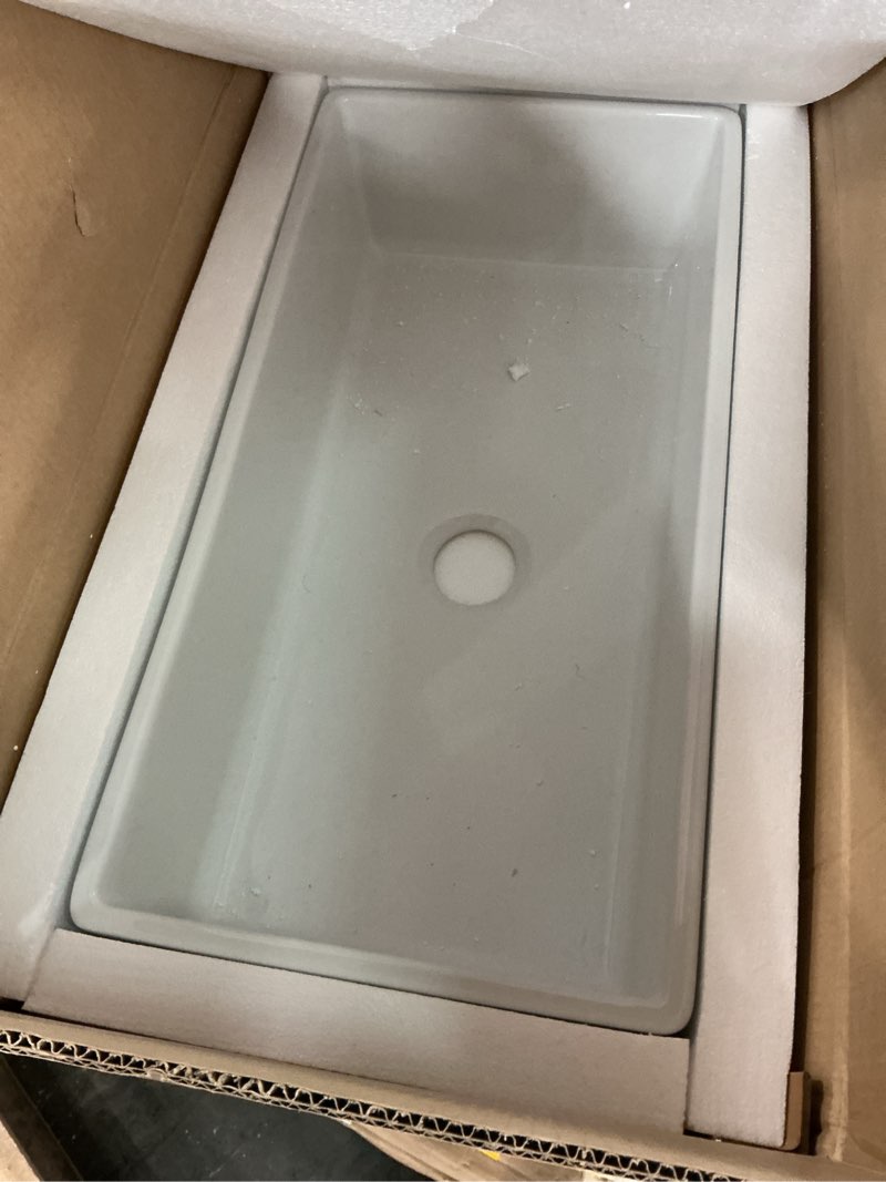 Condition photo showing Good Condition for bradstreet ii 36 in. farmhouse single bowl crisp white fireclay kitchen sink