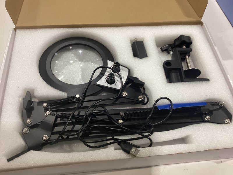 Condition photo showing New/Like New for kirkas 12x magnifying glass with light and clamp, extra-long arm magnifying lamp overhead knob for workbench craft, led lighted magnifier real glass lens stepless dimming and color(12x 35in clamp)