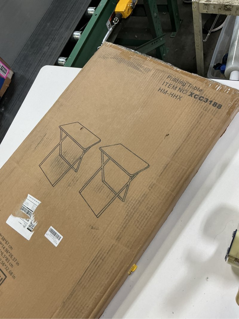 Condition photo showing New/Like New for TV Trays Table Set of 2 Portable Folding TV Tray Table TV Dinner Tray with Sturdy MDF, Small Folding Tables with Phone & Tablet Slot, No Assembly Required, 15 x 18.9 x 25.6 in (Sea Blue Marble, 2Pcs) Sea Blue 2PCS