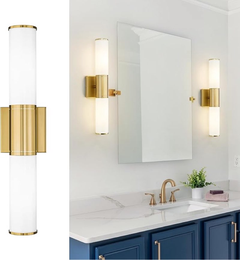 similar, bathroom light fixtures, 2-light vanity lights for mirror with milk glass shade, brushed gold wall sconces up and down wall lamp for bathroom bedroom hallway, vl834-bg-ml