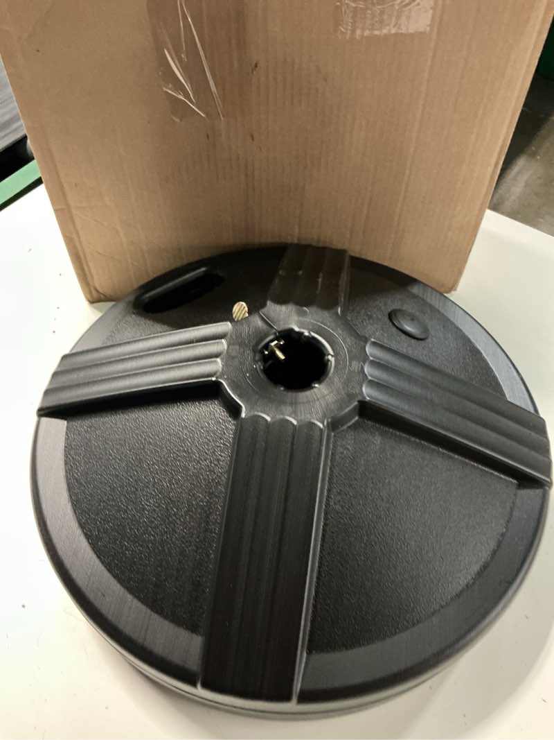 Condition photo showing New/Like New for us weight durable fillable umbrella base for patio table - 50 pound capacity heavy duty adjustable stand for outdoor umbrellas - made in the usa black