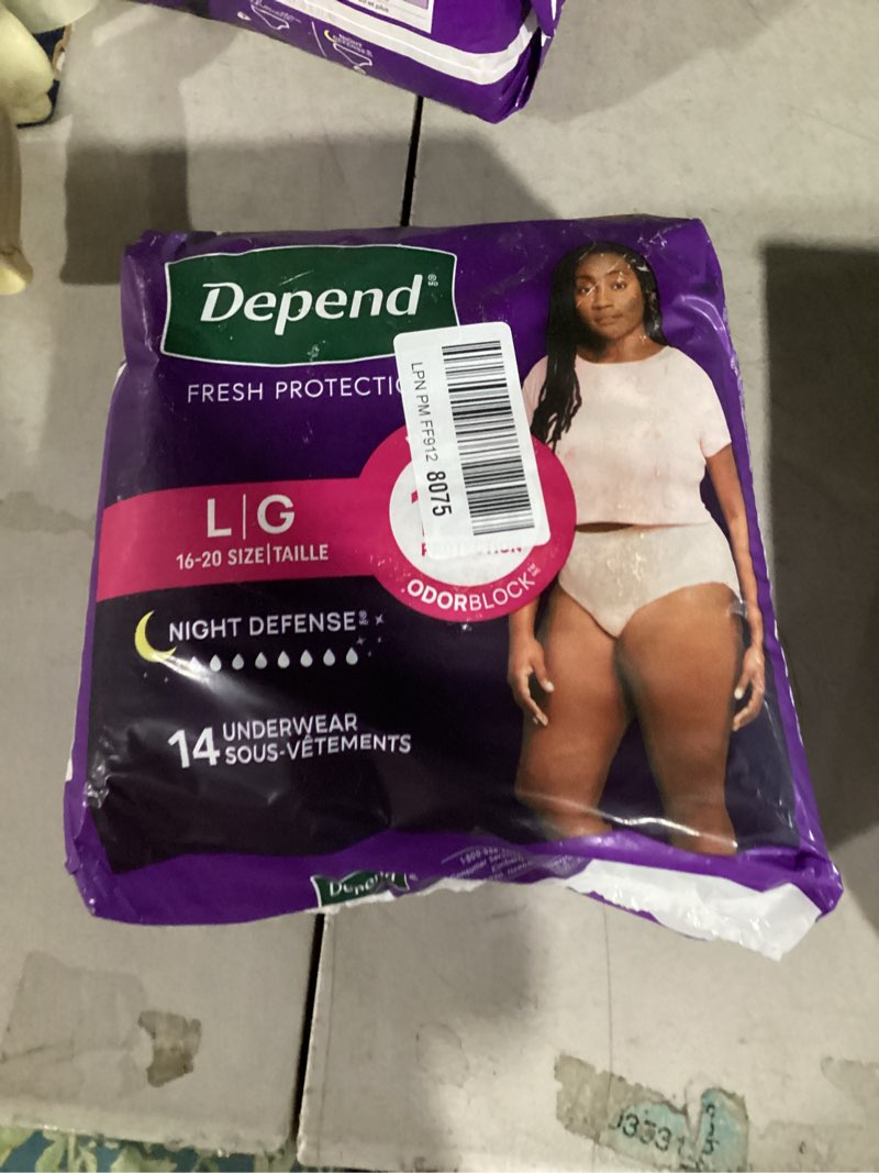 Condition photo showing New/Like New for Depend Night Defense Adult Diapers, Incontinence & Postpartum Bladder Leak Underwear for Women, Disposable, Overnight, Large, Blush, 14 Count, Packaging May Vary Large 14
