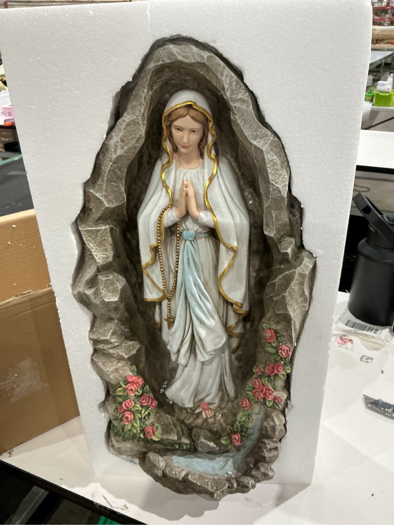 Condition photo showing Good Condition for grace4joy our lady of lourdes statue, 8 inches blessed virgin mary statue religious home table decor, hand painted lourdes mother mary sculpture catholic gifts for mom, grandmother