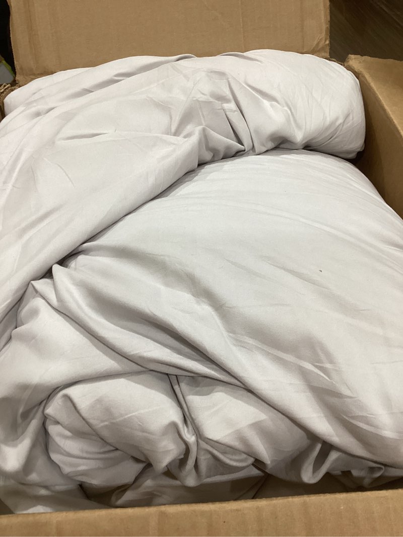 Condition photo showing As Is for bedsure california king comforter set - bed in a bag cal king bedding set 7 pcs, gentlesoft™ pintuck bed set gift for family, all season down alternative comforter with sheets, pillowcases & shams california king 22 - light grey