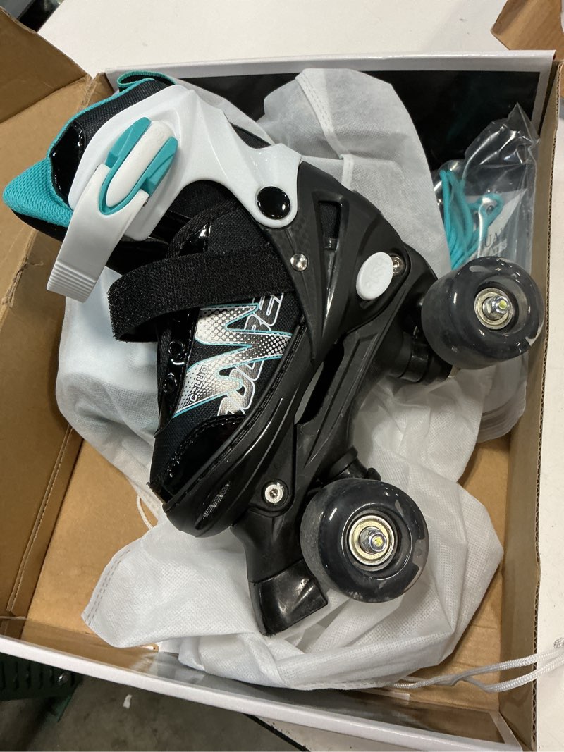 Condition photo showing As Is for sowume adjustable roller skates for girls and women, all 8 wheels of girl's skates shine, safe and fun illuminating for kids c-black medium-(13-3 us)