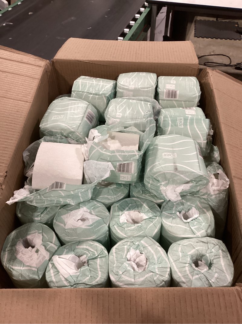 Condition photo showing As Is for tork septic safe toilet paper white, 100% recycled, 2-ply, 500 sheets per roll, 96 rolls