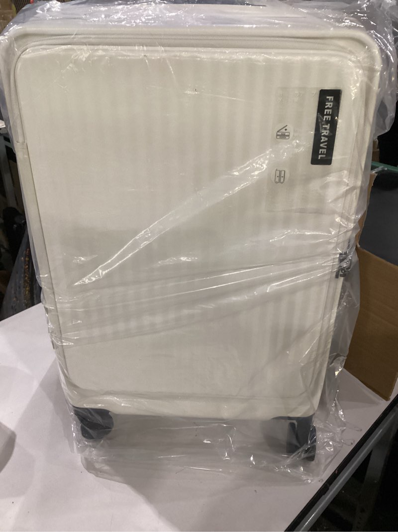 Condition photo showing New/Like New for HotWay 24 Inch Expandable Carry On Luggage with Cup Holder, Hardside TSA Approved Luggage with Spinner Wheels, Top Opening Suitcase For Travel, White Ivory White checked 24 inch