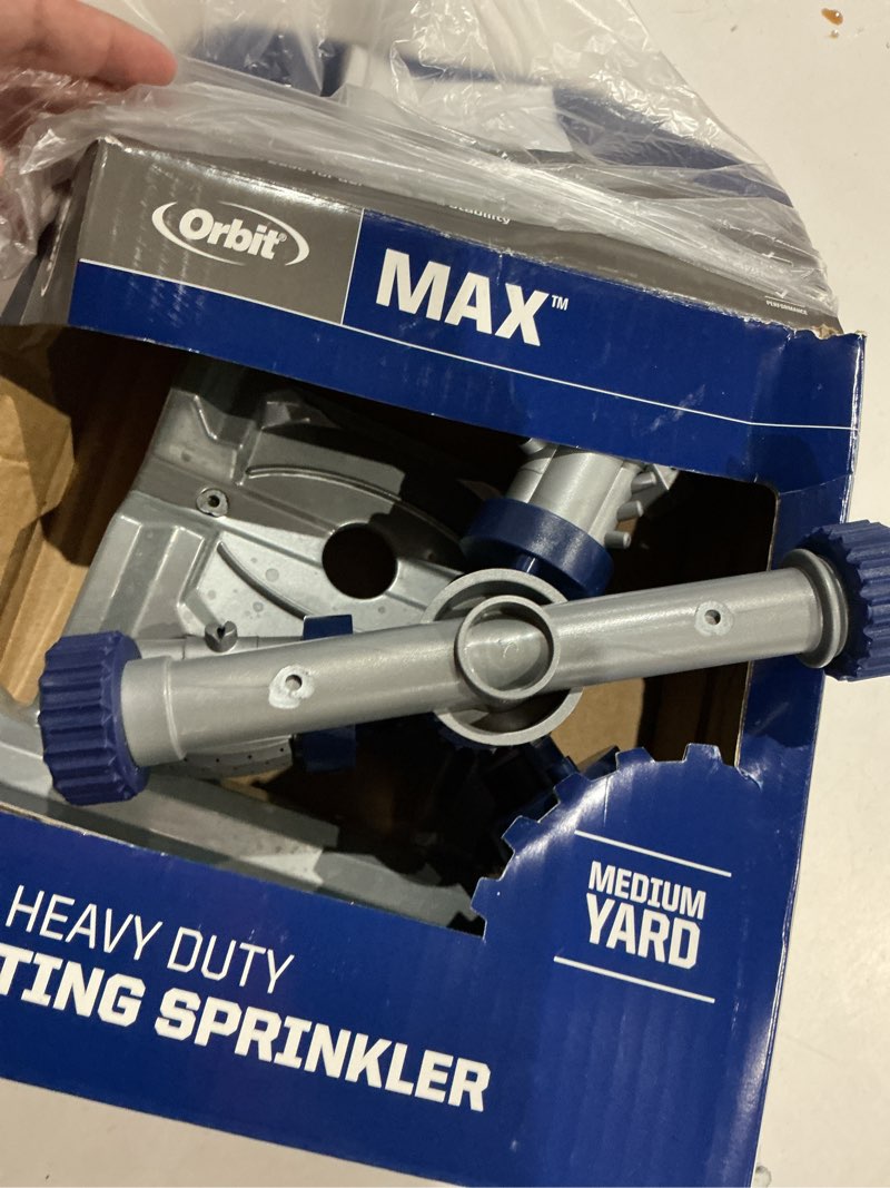 Condition photo showing As Is for orbit max 1250-sq. feet rotating sled lawn sprinkler