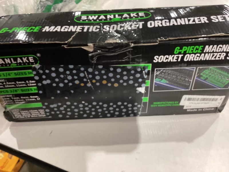 Condition photo showing New/Like New for Magnetic Socket Organizer Set, 6-piece 1/4", 3/8", 1/2" SAE & Metric Sockets Holder, Drive Socket Trays, Storage Tool Box, Holding 143 Slots, Soft Rubber Covering Black Green Tools 6PCS Green/Black