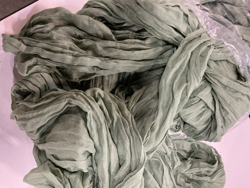 Condition photo showing Good Condition for 10 pack sage green cheesecloth table runner 17x108 inch boho gauze cheese cloth table runners for wedding party baby shower birthday home decor sage green 10 pack