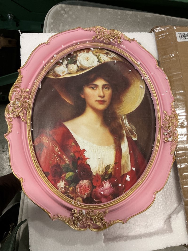 Condition photo showing As Is for SIMON'S SHOP Oval Picture Frames 11x14, Vintage Picture Frames for Gallery Wall Display, Black Gothic Frame for 11 by 14 Posters 11x14 Pink 