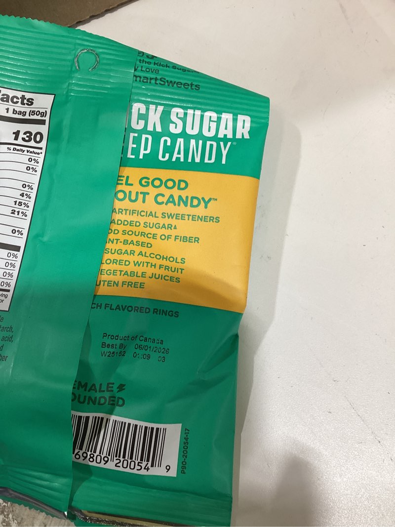 Condition photo showing New/Like New for SmartSweets Variety Pack Sampler, Pack of 6 Individual Flavors, Low Sugar & Calorie Candy - Sweet Fish, Sourmelon Bites, Peach Rings, Sour Blast Buddies, Red Twists, & New Soft Caramels