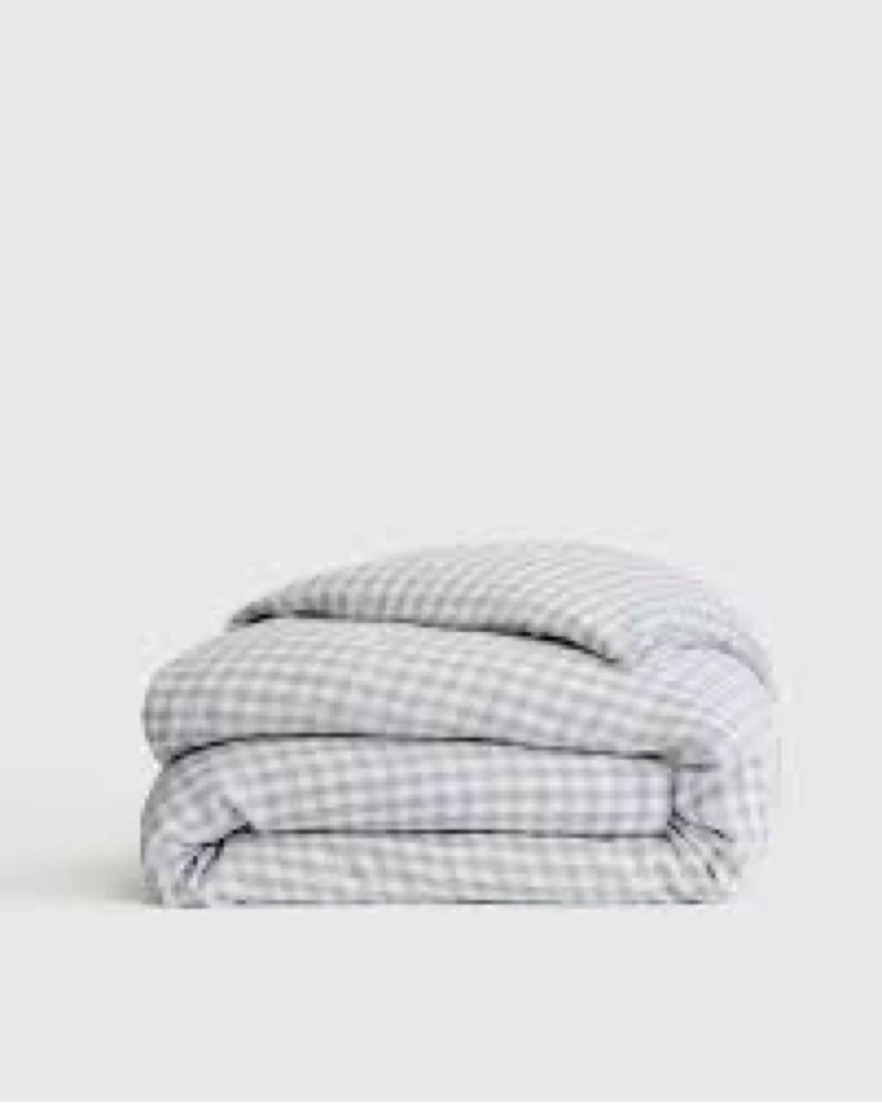 quince european linen sheet set in blue fog gingham size king
