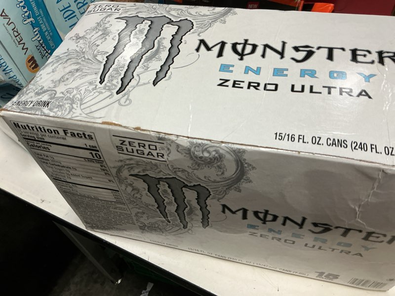 Condition photo showing New/Like New for (uknown expiration )  monster energy zero ultra, sugar free energy drink, 16 ounce | pack of 15 zero ultra 16 fl oz (pack of 15)