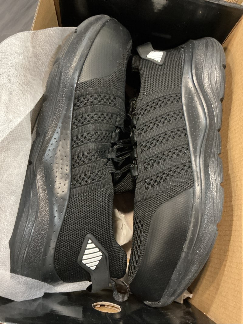 Condition photo showing Good Condition for steel toe shoes for men and women comfortable lightweight work safety shoes puncture proof slip resistant indestructible sneakers construction work utility 10 women/8.5 men black