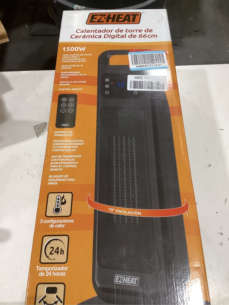 Condition photo showing New/Like New for EZ-HEAT 26 inch Oscillating Digital Tower Heater with Remote Control for Indoor Use, Adjustable Ther