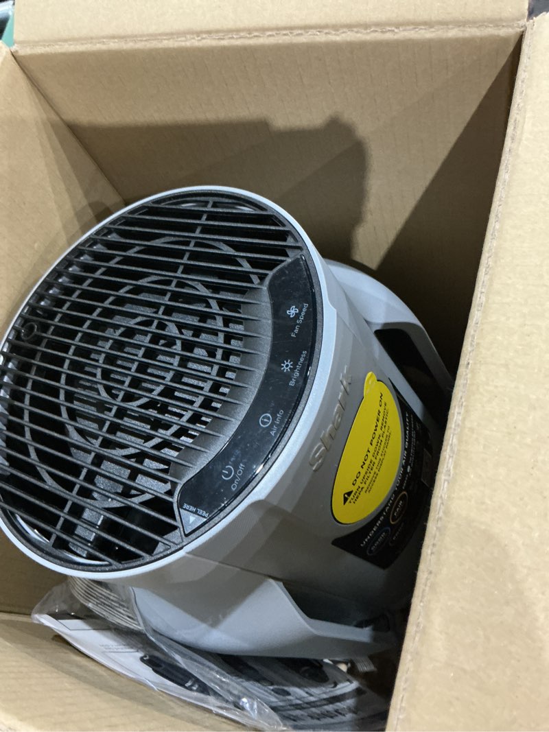 Condition photo showing Good Condition for shark air purifier for home, neverchange compact pro, for bedroom, nursery, home office, dorm, hepa-exceeding filter, captures pollutants, pet dander, dust, odor, smoke, and more, hp071brn, winter fog winter fog (250 sq. ft)