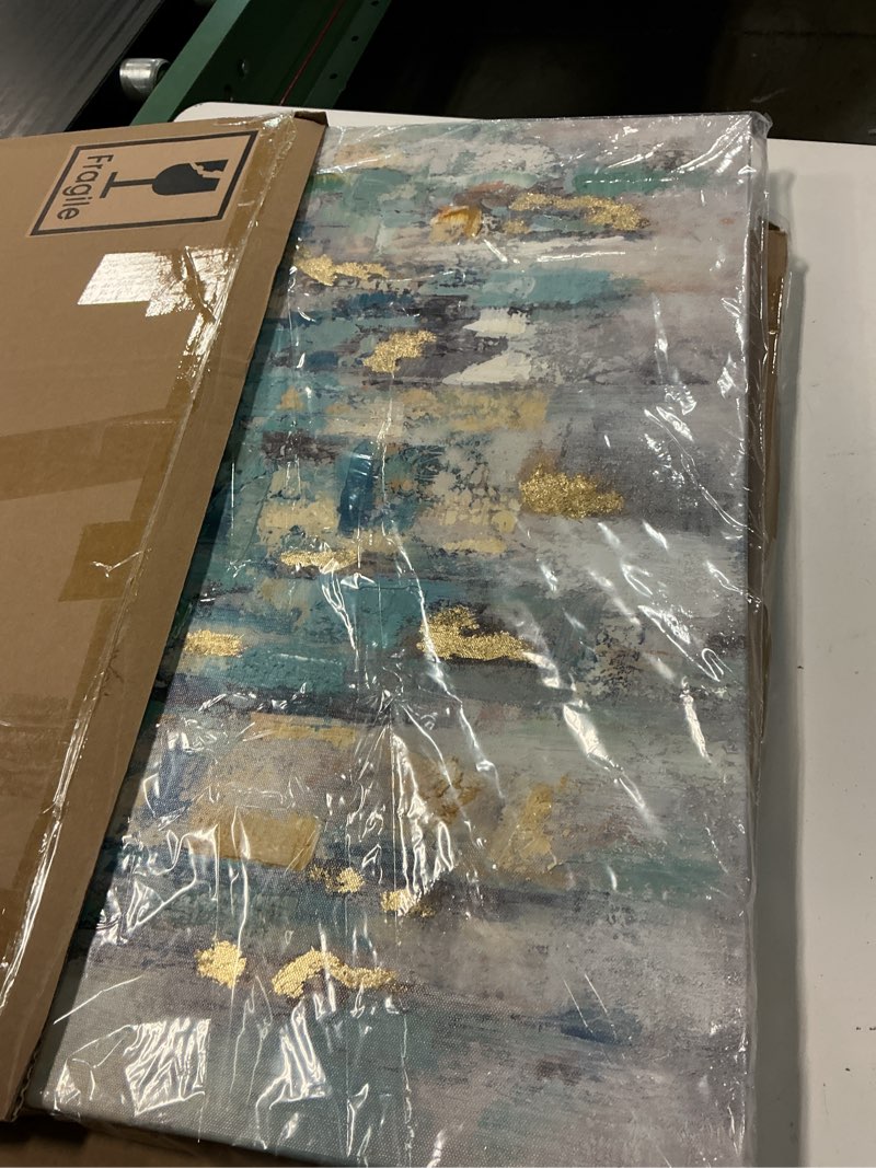 Condition photo showing Good Condition for tar tar studio abstract modern canvas wall art: blue artwork hand painted picture painting on canvas for bedroom (24''w x 18''h, multiple sizes) teal 24"l x 18"w
