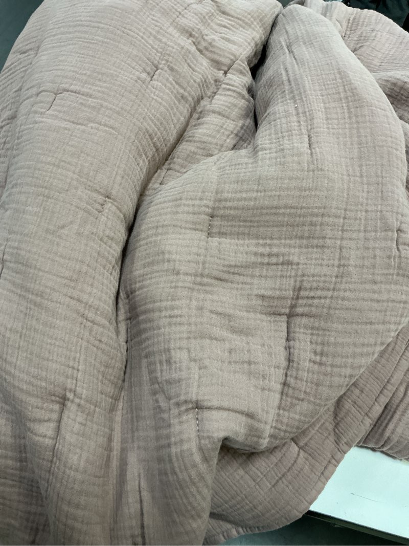 Condition photo showing As Is for quince, european linen dream quilt (king) ,color dusty mauve (1 piece)