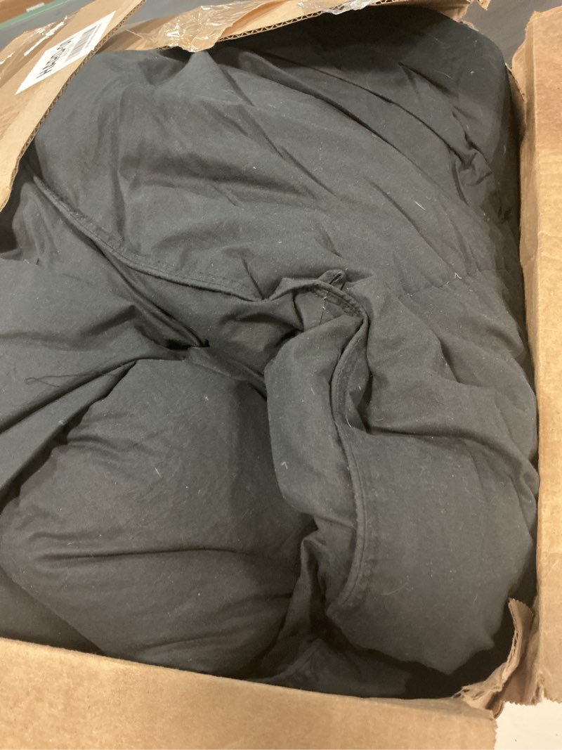 Condition photo showing As Is for three geese pinch pleat waterfowl feathers and down comforter cal king size duvet insert,750+ fill power,1200tc 100% cotton, premium all seasons black-gray warm hotel comforter with 8 tabs. cal king:108x98inches black-gray