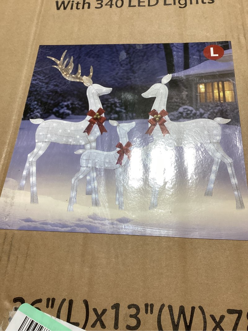 Condition photo showing New/Like New for HOYECHI 6.5 FT Oversized Christmas Decorations Outdoor Lighted Reindeer – 3-Piece 3D Deer Family Set with 340 Warm White LED Lights for Yard, Lawn, Garden & Porch Holiday Display - White White - Extra Large