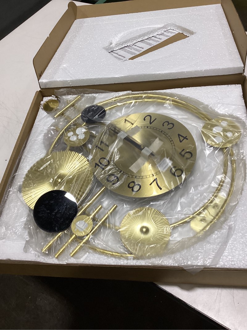 Condition photo showing Good Condition for Large Wall Clocks for Living Room,Silent Non Ticking,Battery Operated Oversized Round Modern Wall Clock for Bedroom,Farmhouse,Office Wall Decor-17.8x30.7Inch(Golden) 6422-golden