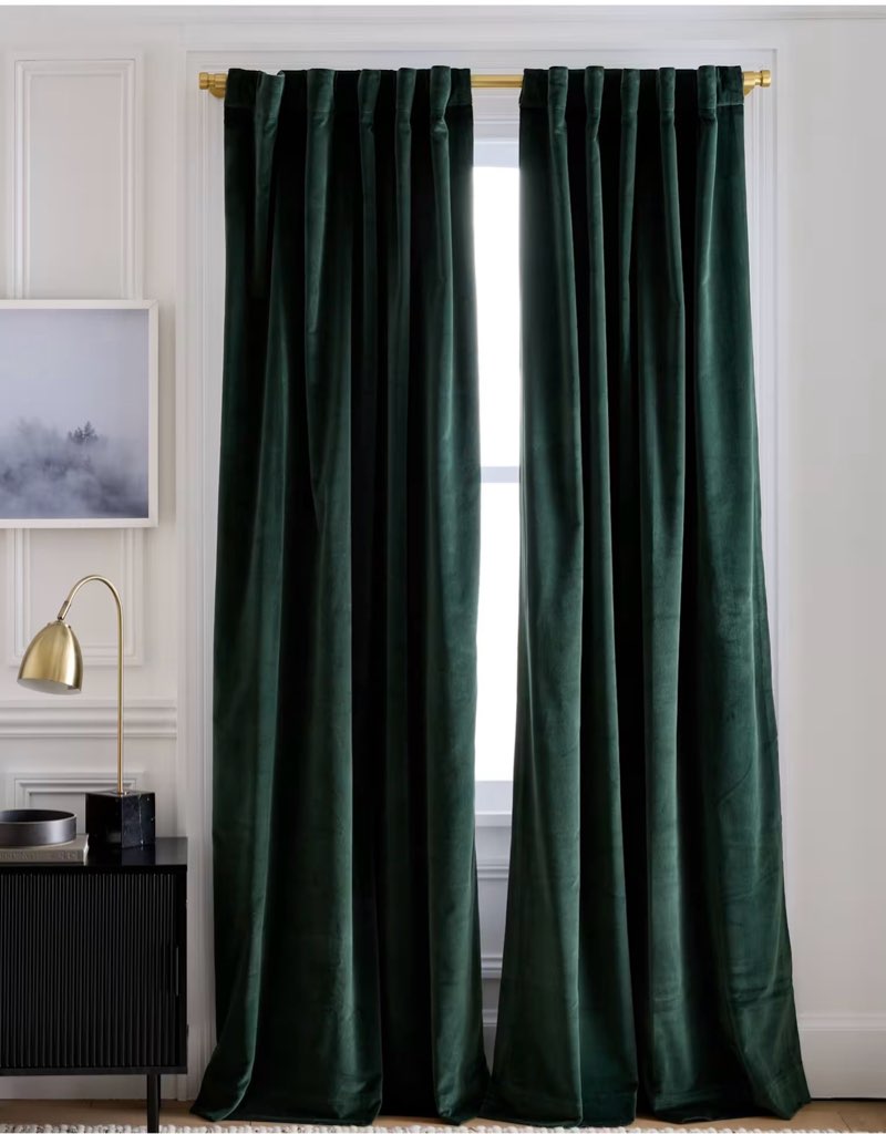 cotton velvet room darkening curtain greenof 1 piece  48 x 84 quince 