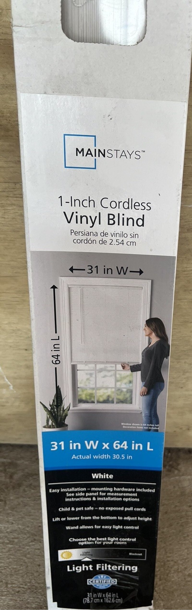Cordless 1\" Vinyl Light Filtering Blinds Home Office Window Decor White 23\"X64\"