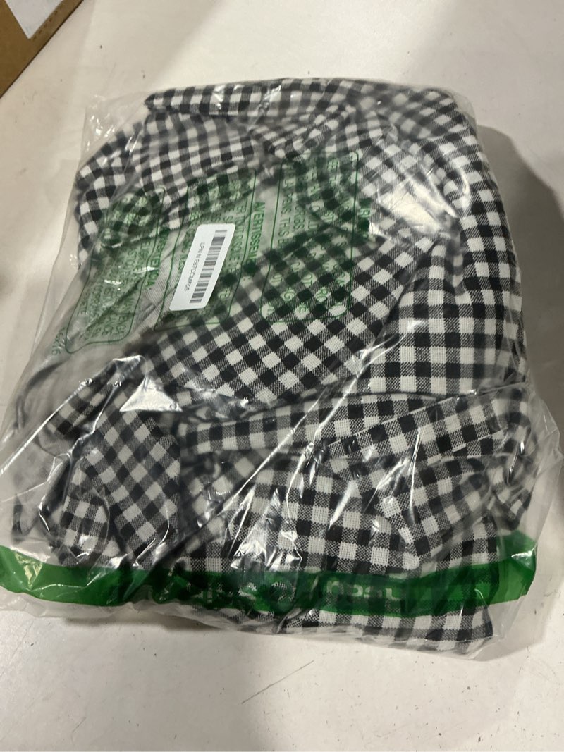 Condition photo showing As Is for mindsoft black gingham ruffled tablecloth 120 x 60 inches rectangle cotton linen checkered table cloth buffalo plaid farmhouse vintage decorative tablecover for picnic kitchen dining room home party 120" x 60" (rectangular) black