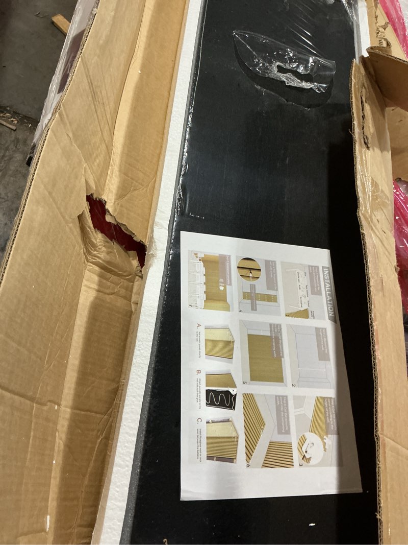 Condition photo showing As Is for Yuzzy Wood Panels for Wall and Ceiling - 108 x 11 Inch Wood Slat Acoustic Panels 4 PCS - Modern Sound Absorbing Wall Panels for Interior Wall Decor for Home, Office, Studio - Rustic Oak 4pcs - 108 * 11 in Rustic Oak