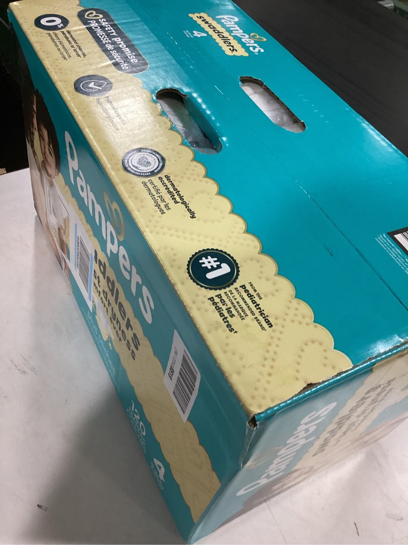 Condition photo showing New/Like New for pampers swaddlers diapers, size 4 (15-34 lbs), 120 count, absorbent, keeps baby dry and comfortable, skin safe disposable baby diaper (packaging may vary) size 4 120
