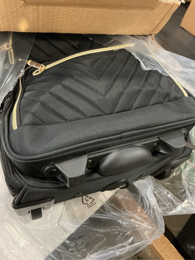 Condition photo showing As Is for Carry-on Underseat 16-inch Luggage with Wheels, Softside Rolling Carry-on, Lightweight Travel Suitcase for Men Women, Personal Item Rolling Travel Bag Black