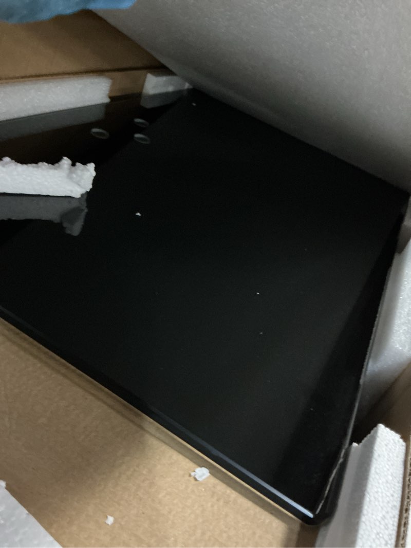 Condition photo showing Good Condition for tavr universal floor tv stand base for 32-75 inch tvs up to 110 lbs with swivel height adjustable mount, black tempered glass base for media storage and space saving black glass base without power strip