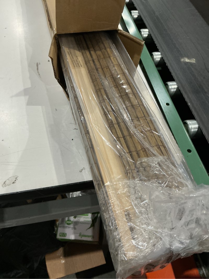 Condition photo showing As Is for unishades cordless bamboo roman shades for windows, blinds size (30.5" w ×64" h) colour (highfield teak) ?room darkening?highfield teak 30.5" w × 64" h