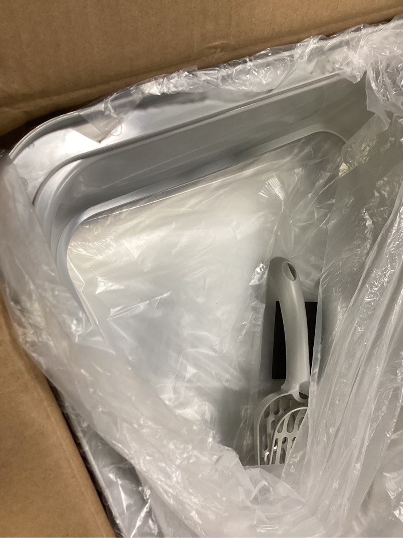 Condition photo showing Good Condition for 2 Pack XL Stainless Steel Cat Litter Box with Lid and High Sides, 24" L x 16" W x 12" H Extra Large Metal Cat Litter Boxes for multi-cat households, Leak-Proof, Odor-Resistant, Includes Scoop X-Large